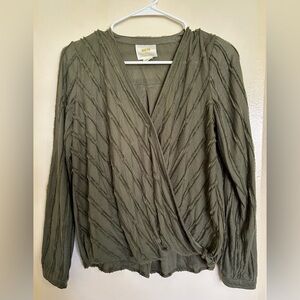 Maeve by Anthropologie Army Green Textured Wrap Blouse